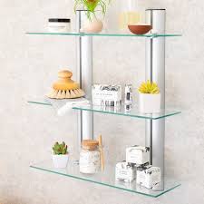 Jad 3 Tier 19 7 W X 22 6 H Wall Mounted Shelving Glass Wall Shelves Bathroom Shelving Unit Wall Mounted Shelves