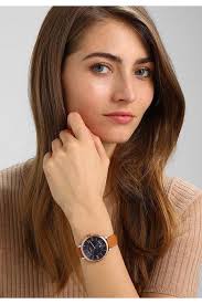 Fossil Jacqueline Three Hand Date Luggage Blue Dial Brown Leather Strap  Watch for Women