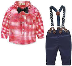 Boys Clothing Set Autumn Baby Boys Bowtie Gentleman Plaids Shirt Suspender Pants Set Red 4 7 Months Red Buy Online At Best Price In Uae Amazon Ae