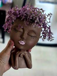 Adorable face planters with tradescantia plants