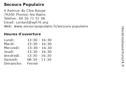 Numéro de téléphone et plan d'acces de l'entreprise. á… Secours Populaire Horaires D Ouverture 4 Avenue Du Clos Rouge A Thonon Les Bains
