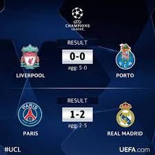 Besides champions league scores you can follow 1000+ football competitions from 90+ countries around the world on flashscore.com. 87 7 Baba Fm Uefa Champions League Results Psg 1 2 Real Madrid Aggregate 2 5 Liverpool 0 0 Porto Aggregate 5 0 Real Madrid And Liverpool Progress To The Quarterfinals Babafmsports Facebook