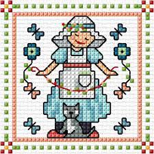 6 3/8 x 8 3/8. May Sunbonnet Sue And Sal 2018 By Lesley Teare Baby Cross Stitch Patterns Cross Stitch Cards Simple Cross Stitch