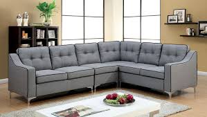 Furniture Of America 6851gy Gray Contemporary Contrast Welting Sectional Contemporary Sectional Sofa Tufted Sectional Sofa Contemporary Sectional