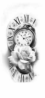 The 30 best rose & clock tattoos … Black And White Sketch Art Tattoo Splash Color Rose Tattoos For Men Clock Tattoo Design Watch Tattoos