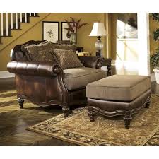 A contemporary oversized living room chair with matching ottoman, by century furniture. Ashley Claremore Faux Leather Oversized Chair With Ottoman In Antique Walmart Com Walmart Com