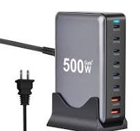500W GaN 10-Port USB Type C Charging Station, 100W PD3.0 + QC3.0 Fast  Charger Hub for Laptop, Phone, Tablet, Smartwatch - Safe & Reliable
