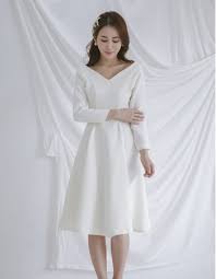 Sleeve got you covered (literally). Simple Elegant V Neck Knee Length Satin Bridal Dresses With 3 4 Long Sleeves Us 85 99 Buybuystyle Com