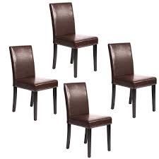 Costway 5 piece kitchen dining set glass metal table 30 and 4 chairs breakfast furniture black. Set Of 4 Brown Leather Contemporary Elegant Design Dining Chairs Home Room Walmart Com Walmart Com
