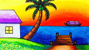 Kalau gambar ini kamu suka? Cara Menggambar Pemandangan Alam Yang Gampang Gambar Pemandangan Rumah Di Tepi Pantai Saat Senja Youtube