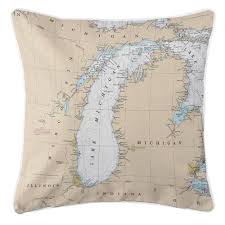Island Girl Great Lakes Lake Michigan Nautical Chart Pillow