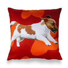 Vintage seasons greetings 16 round throw pillow. Jack Russell Cushion By Designer Leslie Gerry