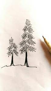 Showing how to draw a variety of trees. Pine Trees Simple Sketch With Pen Please Try This Super Easy Yet Aesthetic Sketch Pine Tree Drawing Tree Drawing Tree Drawing Simple