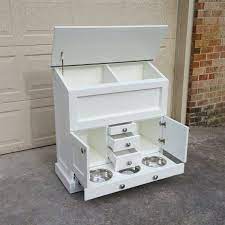 Triple Wide Pet Pantry With Three Food Bowls Divided Food Etsy Dog Food Storage Diy Pet Food Storage Dog Furniture