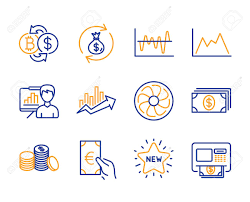 Money Exchange New Star And Growth Chart Icons Simple Set Bitcoin