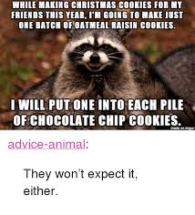 The best cookie memes and images of december 2020. While Making Christmas Cookies For My Friends This Year I M Going To Make Just One Batch Of Oatmeal Raisin Cookies Will Put One Into Each Pile Of Chocolate Chip Cookies Made On