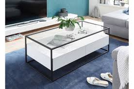 Table basse relevable et extensible recto : Table Basse Blanche Et Verre Pour Salon