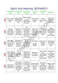 A few centuries ago, humans began to generate curiosity about the possibilities of what may exist outside the land they knew. Sight And Hearing Jeopardy Game Esl Worksheet By Rachellami