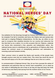 Jun 13, 2021 · likewise, on this day, the country’s sovereignty is much appreciated alongside the bravery of the martyrs and heroes of the revolution against spain. National Heroes Day Commission On Filipinos Overseas