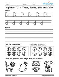 alphabet letter d trace write find color free printable pdf