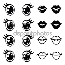Kawaii Parties Du Corps Grands Yeux Levres Icones Isoles Sur Blanc Visages Kawaii Yeux Kawaii Dessin Yeux Facile