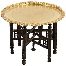 Vintage Moroccan Etched Brass Round Tray Table Round Brass Side Table Tray Table Round Tray