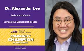 Dr. Alexander Lee, assistant professor in the Department of Comparative  Biomedical Sciences, has been named LSU Vet Med Community Champion of the  Month for January. The Community Champion of the Month program