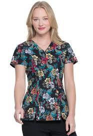 Dickies Eds Womens Wild Rose V Neck Print Scrub Top