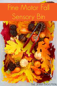 Sensory activities for toddlers will stimulate your child's senses! Fine Motor Fall Sensory Bin Visual Skills On The Jenny Evolution Fall Sensory Bin Fall Preschool Activities Sensory Bins