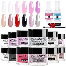 Wakaniya 12 Colors Dip Powder Nail Kit Starter Set With 2 In 1 Dipping Powder Base Top Coat And Activator Nail File Br Nail Kit Powder Nails Dip Powder Nails