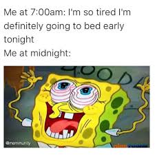 Gather the unique funny cat 1080 x 1080 pictures. Me At 7 00am I M So Tired I M Definitely Going To Bed Early Tonight Me At Midnight Memrnunity Funny Memes Daily Lol Pics Funny Spongebob Memes Spongebob Funny Funny Relatable