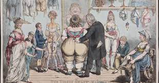 two regency surprises the other lazy lacing corset and stockings tied to pantalettes caricature cartoon satirical cartoons