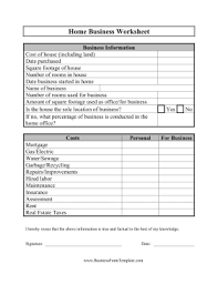 Home Business Worksheet Template Business Worksheet Home Business Business Tax Deductions