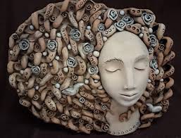Wall Decoration Ceramic Curley Girl Face Sculpture From Clay Ceramic 3d Wall Decoration Ceramic Goddess 3d Cerami Ceramic Wall Decor Ceramic Wall Art Sculpture