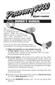 Repair to a discovery 2200 metal detector. Bounty Hunter Discovery 2200 Owner S Manual Manualzz