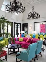 Turquoise Chairs Yellow Green Chairs Fuchsia Pink Sofa Magenta Sofa Black Chandelier White Contemporary Living A Contemporary Living Room Decor Home Decor