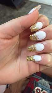 White And Gold Coffin Nails Gold Coffin Nails Coffin Nails Glitter Gold Nails