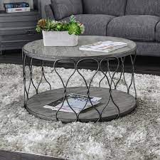 Save to favorites oasis round wood coffee table. Furniture Of America Lizi Rustico Gris Metal Redondo Cafe Gris Industrial Rustico Ebay