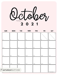 Free 2021 calendars in pdf, word and excel. Cute Free Printable October 2021 Calendar Saturdaygift