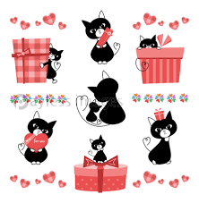 ネコ プレゼント イラスト セットの写真 イラスト素材 xf6235234477 ペイレスイメージズ かわいい 動物 イラスト イラスト ネコ イラスト