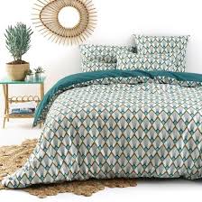 La Housse De Couette Imprimee En Percale Elisa Qualite Best Inspiration Vintage Et Esprit Geometrique Housse De Couette Housse De Couette Verte Couette Verte