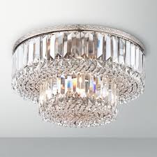 Magnificence Satin Nickel 16 Wide Crystal Ceiling Light 7k587 Lamps Plus Crystal Ceiling Light Ceiling Lights Crystal Chandelier