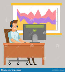 Man Communication With Pc Chart Board Vector Stock Vector