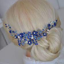 Blue purple ombre, dark gem colored hair extensions, human hair weave, full set bundle, clip in hair extensions, turquoise teal purple hair. Royal Blue Hair Piece Someting Blue For Bride Side Brooch Etsy In 2021 Bridal Hair Headpiece Hair Accessories Royal Blue Hair