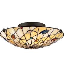 Quoizel Tf1409svb Tiffany 2 Light 17 Inch Vintage Bronze Flush Mount Ceiling Light Naturals