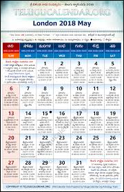 London Telugu Calendars 2018 May