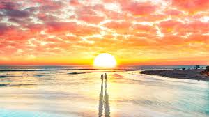Sunset on the horizon pun. Beach Couple Watching Sunset 4k Hd Artist 4k Wallpapers Images Backgrounds Photos And Pictures