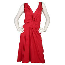 Prada Red Sleeveless Ruched Dress Sz 42 1stdibs Com Cocktail Dress Vintage Ruched Dress Evening Dresses