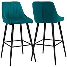 Duhome Tabouret De Bar Lot De 2 En Tissu Velours Bleu Avec Dossier Pieds En Metal Selection De Couleur 5162 Modern Bar Stools Comfortable Bar Stools Bar Stools