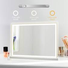 Large vanity table with mirrored stool. Elecwish Large Makeup Vanity Mirror With 3 Color Lighting Modes Tabletop Mirror Wall Mounted Smart Touch Control